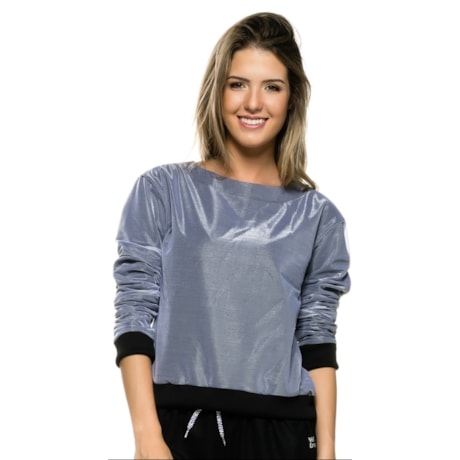 WALK TRENDY - BLUSA MOLETOM EFEITO METALIZADO - GRAFITE