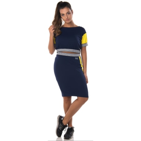 WALK TRENDY - SAIA BICOLOR COM ELÁSTICO - MARINHO