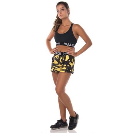 WALK TRENDY - SHORT SAIA ESTAMPADO COM ELÁSTICO - AMARELO