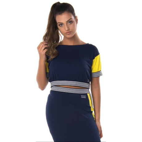 WALK TRENDY - TOP CROPPED BICOLOR COM ELÁSTICO - MARINHO
