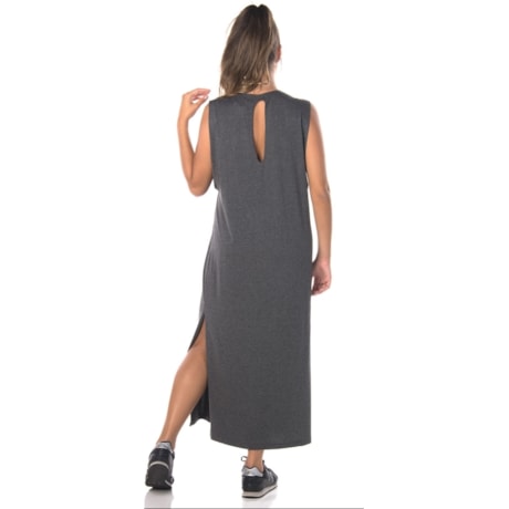 WALK TRENDY - VESTIDO MALHA LONGO COM FENDA - CINZA